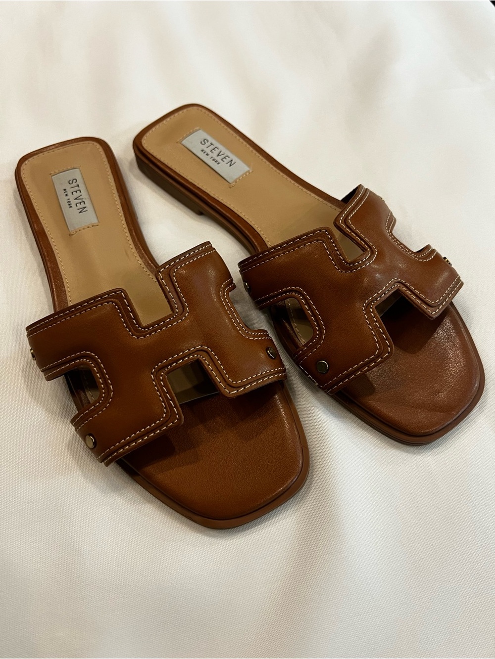 Steven New York By Steve Madden Harlien Cognac Slip On Slide Sandals Size 8